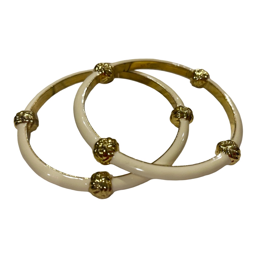 Lilly Pulitzer Cream Enamel Gold Metallic Love Knots Bangle Bracelets Set Of 2 25$